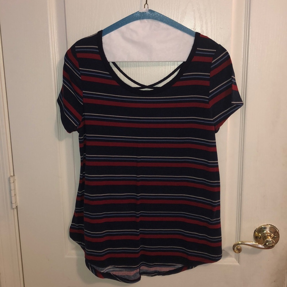 Red, white, and blue striped t-shirt